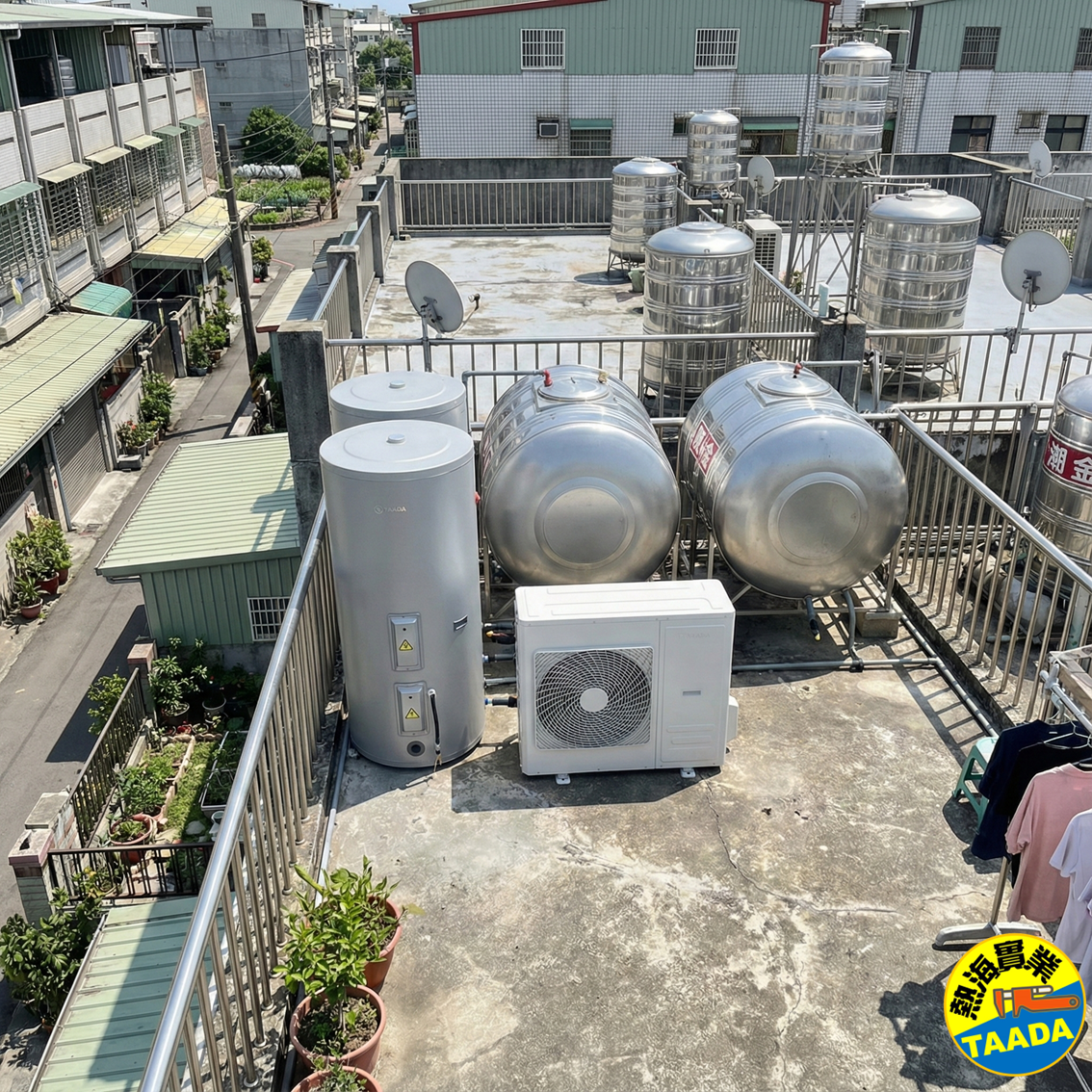 XPB 雙變頻熱泵熱水器 實際案例：屋頂安裝｜XPB-2P｜雙儲熱桶配置