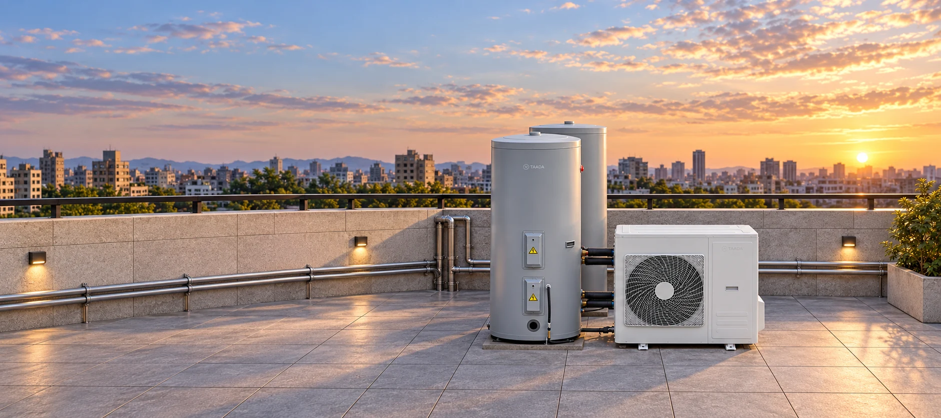 TAADA XPB 雙變頻熱泵主機與分離式儲熱桶的屋頂系統情境