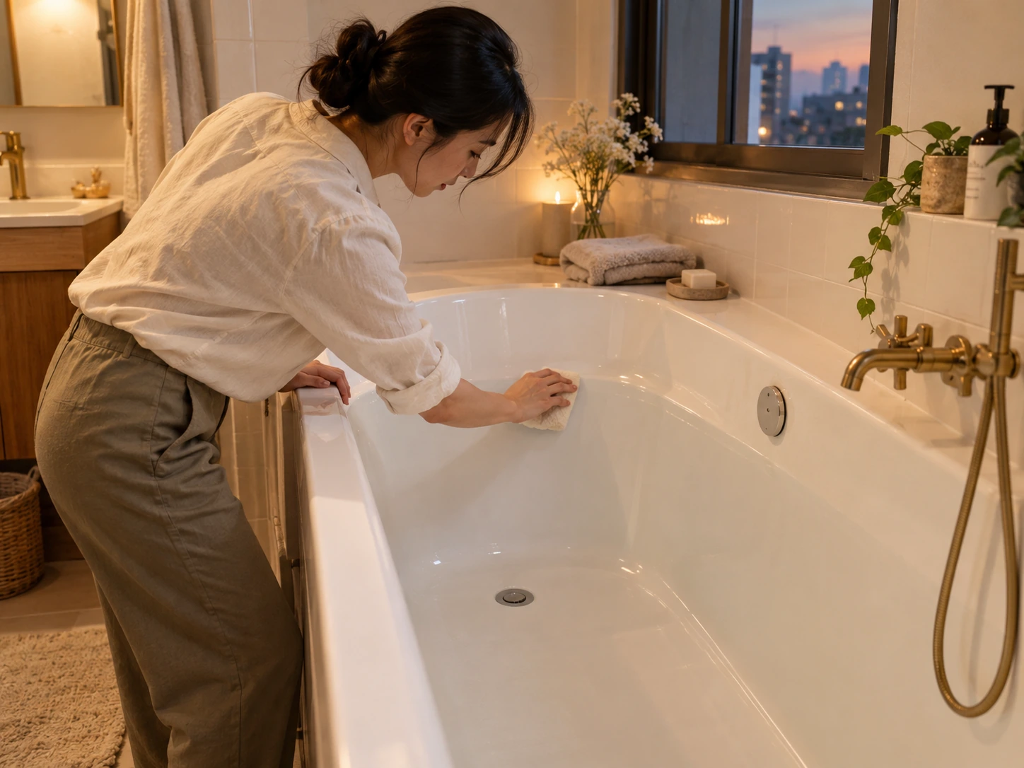 Preparing a clean bathtub for the next relaxing bath